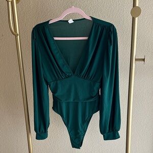 Elegant Green Long Sleeve Bodysuit